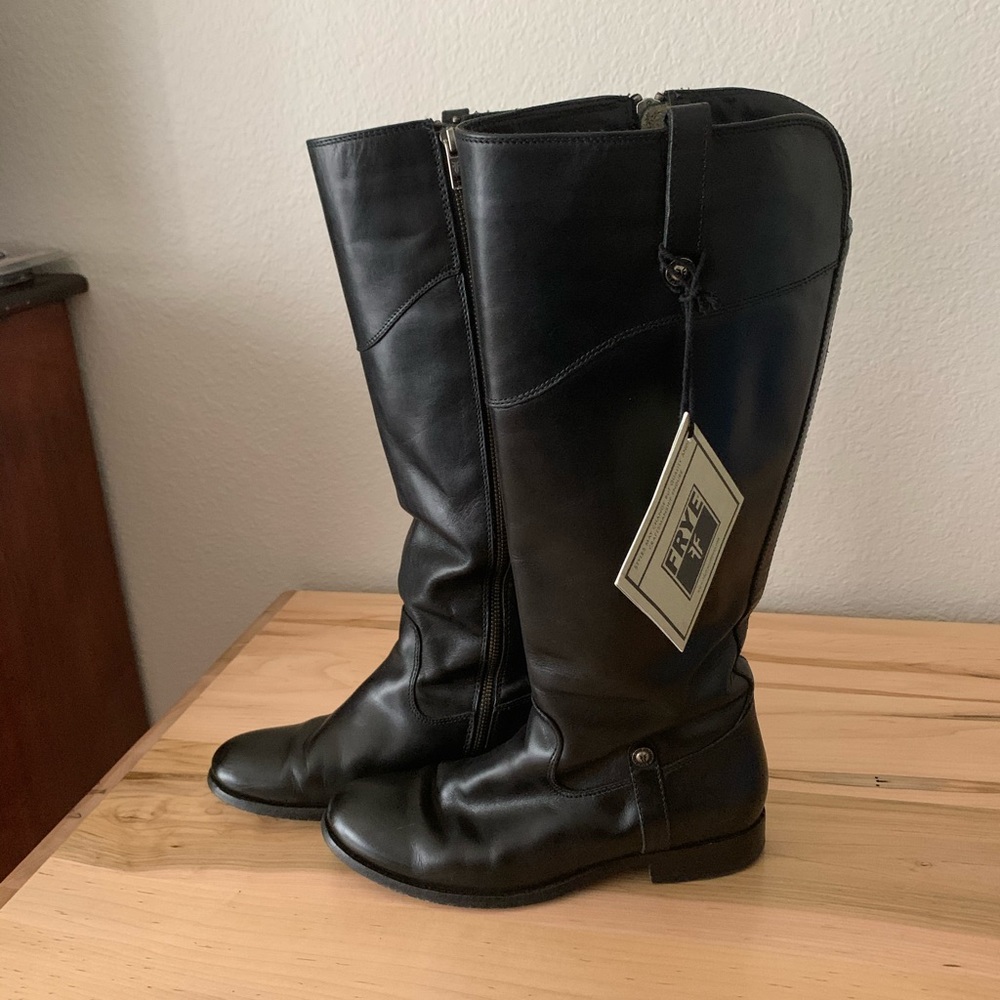 Frye Melissa Tab Extended Calf Black Boots